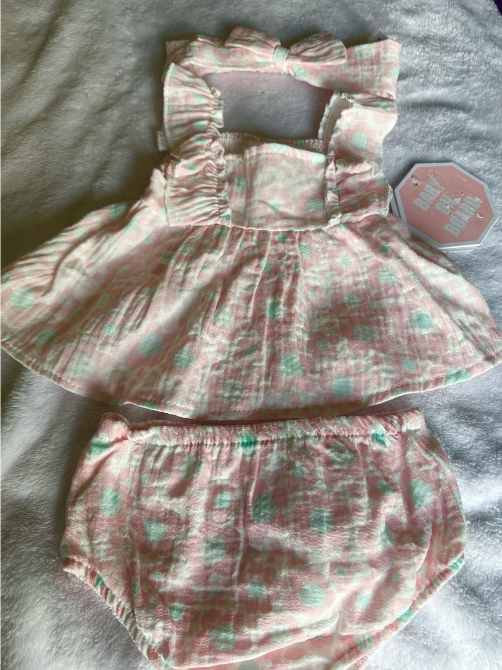 Pink & Mint Bow Sundress and Diaper Cover Set - Unbranded